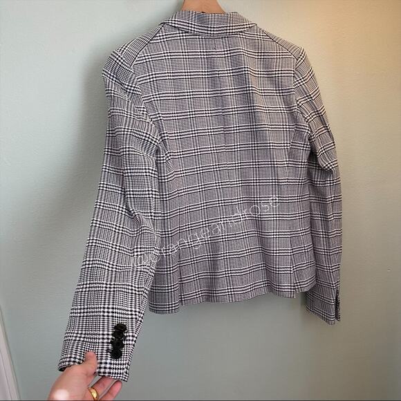 Veronica Beard Navy Blue White Leo One Button Dickey Blazer Jacket 2 Plaid - Picture 4 of 15